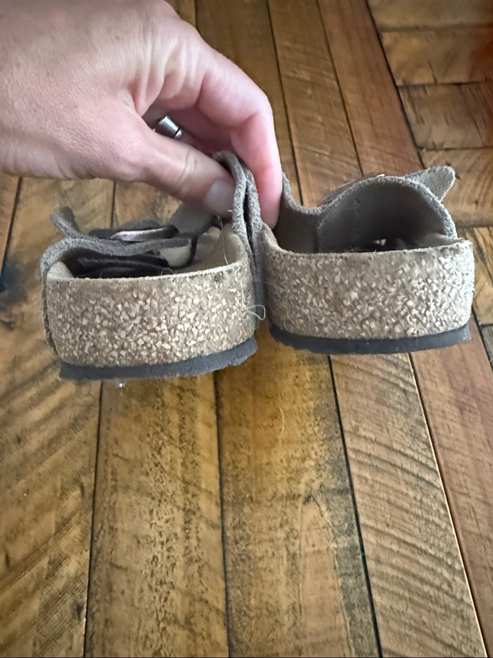 Birkenstock Kids Double-Buckle Suede Sandals in Taupe